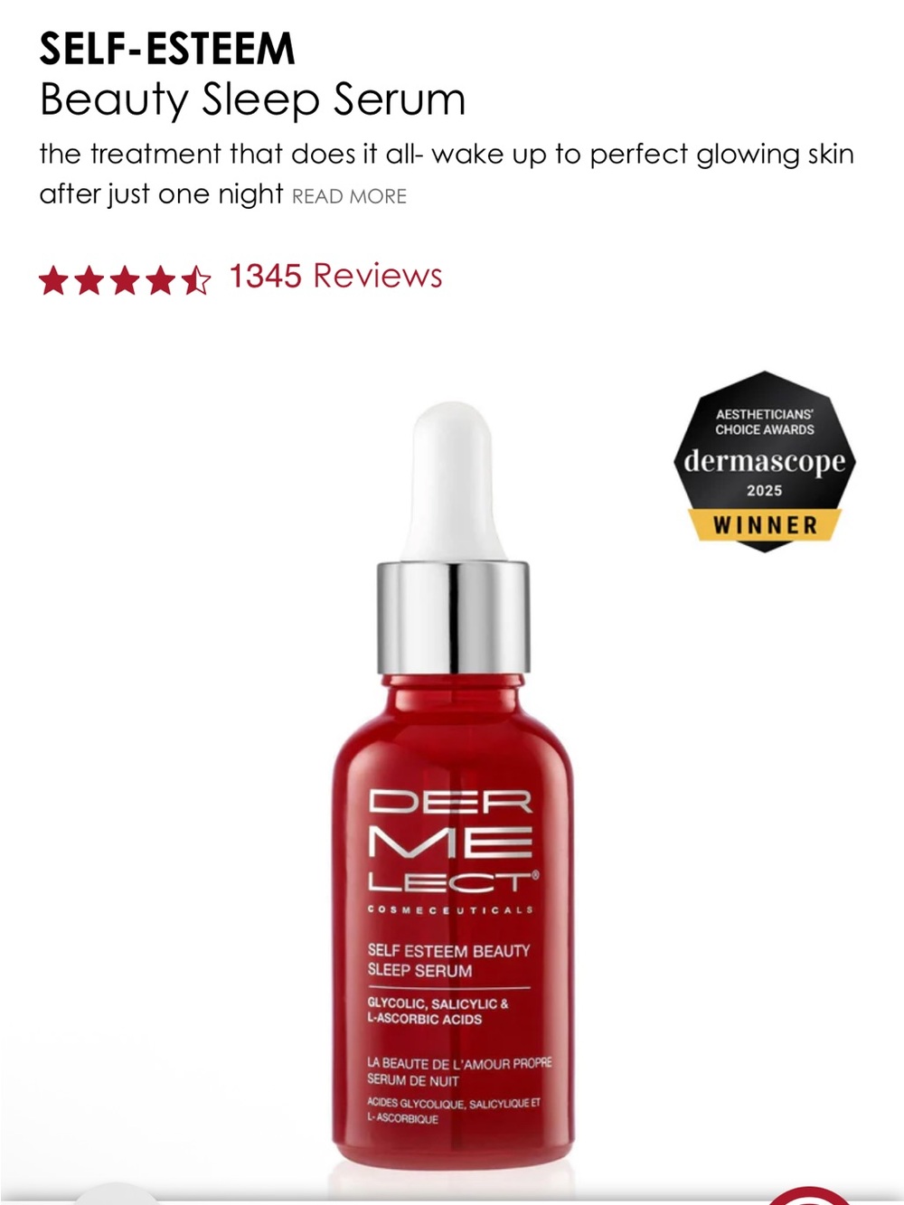 DERMELECT Self-Esteem Beauty Sleep Serum